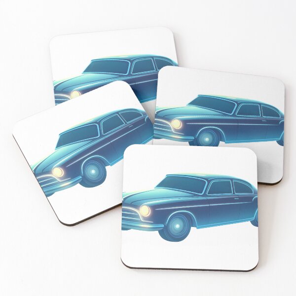 Item preview, Vintage blue car with glowing headlights on black background designed and sold by Creative88Art.