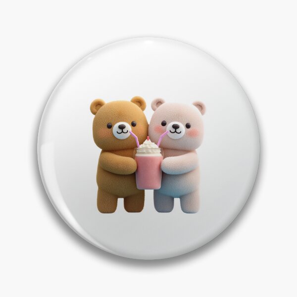Item preview, Cute 3D Teddy Bears Sharing a Pink Milkshake designed and sold by BigStar-Cart.