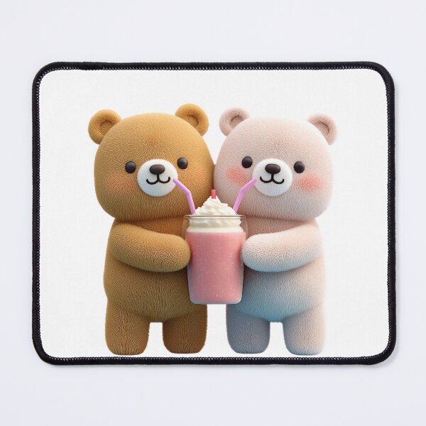 Item preview, Cute 3D Teddy Bears Sharing a Pink Milkshake designed and sold by BigStar-Cart.