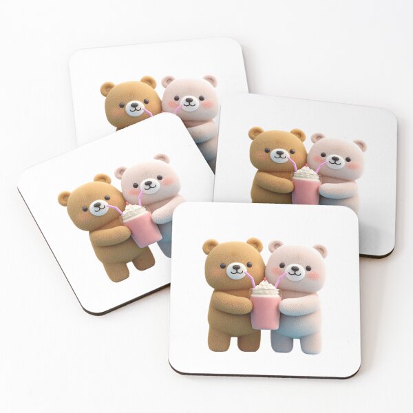 Item preview, Cute 3D Teddy Bears Sharing a Pink Milkshake designed and sold by BigStar-Cart.