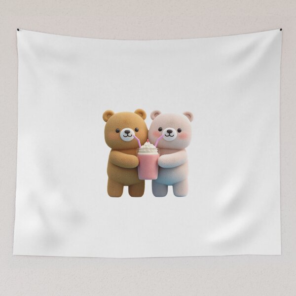 Item preview, Cute 3D Teddy Bears Sharing a Pink Milkshake designed and sold by BigStar-Cart.