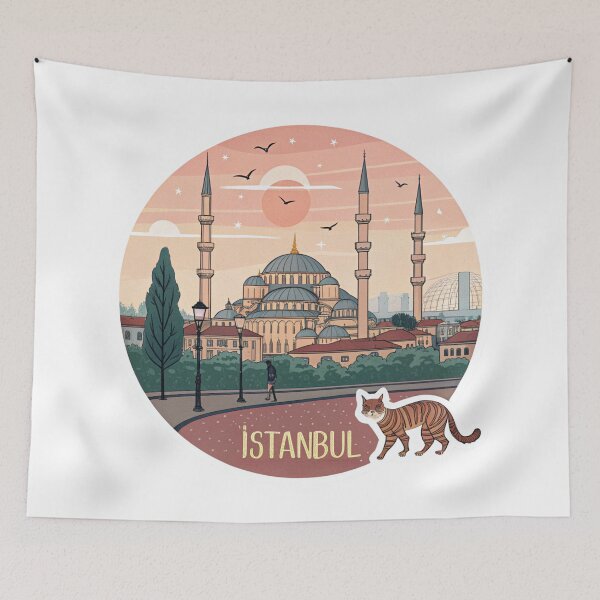 Item preview, Vintage Istanbul Sunset - Mosque and Street Cat Art designed and sold by asliberry.