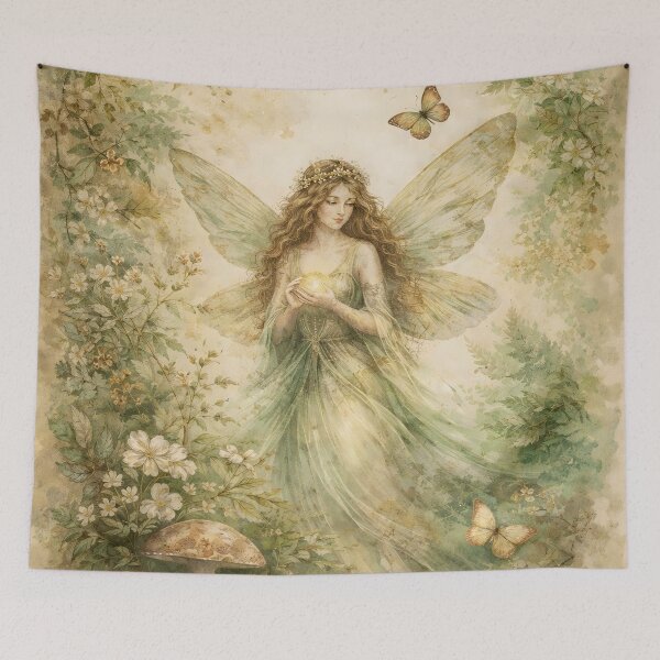 Item preview, Whimsical Fairycore Garden – Green woodland Fairy Fantasy Art designed and sold by patterncrow.