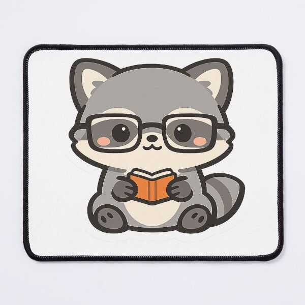 Item preview, Kawaii Raccoon with Square Glasses and Book designed and sold by Fernova.