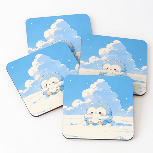 Item preview, Happy Kawaii Baby Penguin Sitting in Winter Snow Under Blue Sky designed and sold by AshiraCreations.