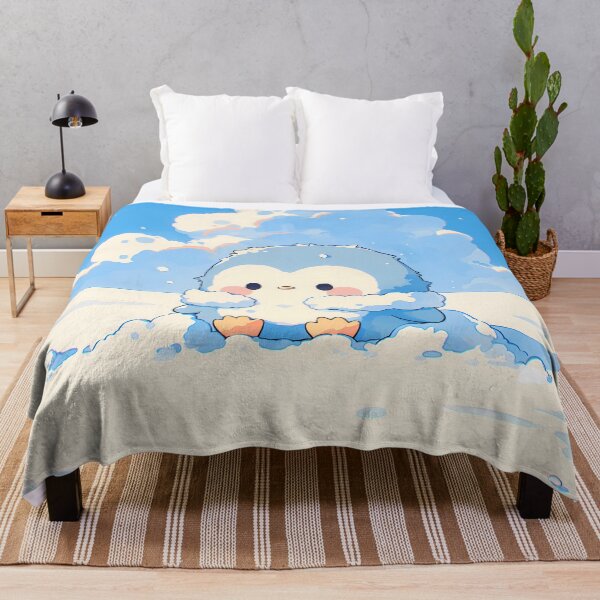 Item preview, Happy Kawaii Baby Penguin Sitting in Winter Snow Under Blue Sky designed and sold by AshiraCreations.