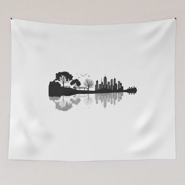 Item preview, Guitar City Reflection – Urban Nature Skyline Silhouette Art designed and sold by YYoYY.