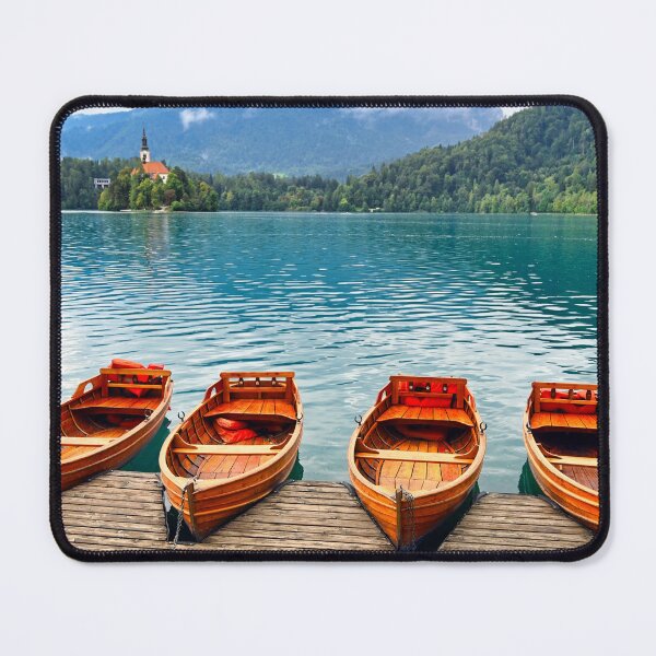 Item preview, Wooden boats and Pilgrimage Church of the Assumption of Maria,Lake Bled,summer season designed and sold by goceris.
