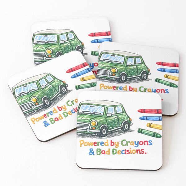 Item preview, Powered by Crayons & Bad Decisions – Funny Classic Mini green designed and sold by ColinsCars.