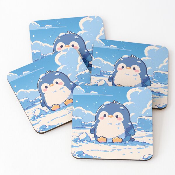 Item preview, Happy Kawaii Baby Penguin Sitting in Winter Snow Under Blue Sky designed and sold by AshiraCreations.