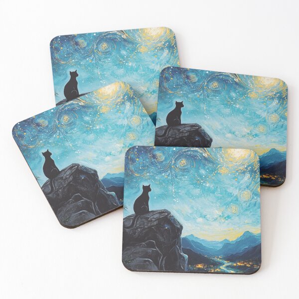 Item preview, Starry Night Cat – Cosmic Sentinel on the Cliff designed and sold by WhimsyWink.