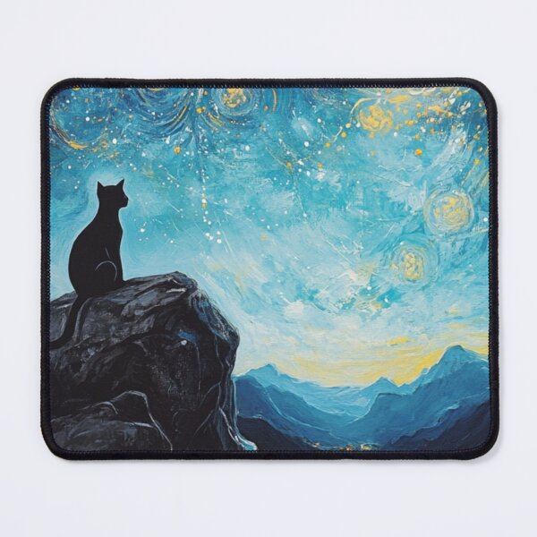 Item preview, Starry Night Cat – Cosmic Sentinel on the Cliff designed and sold by WhimsyWink.