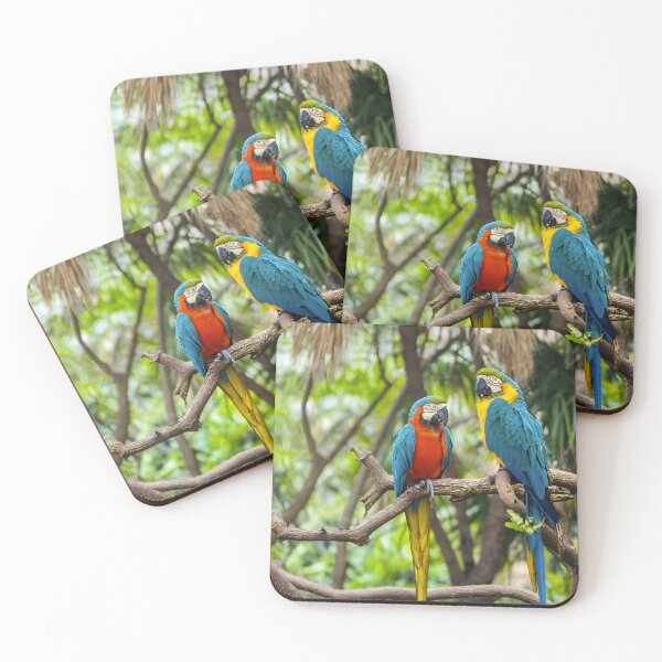 Item preview, Vibrant Macaw Duo – Tropical Parrot Pair on Branch designed and sold by EK-World.