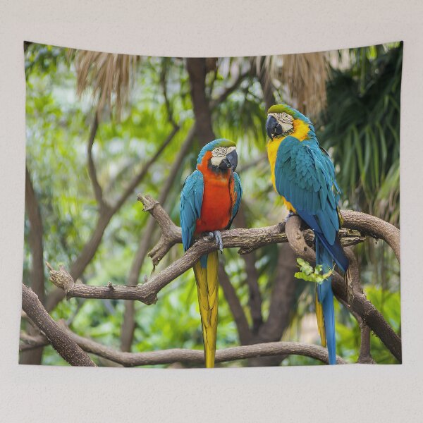 Item preview, Vibrant Macaw Duo – Tropical Parrot Pair on Branch designed and sold by EK-World.