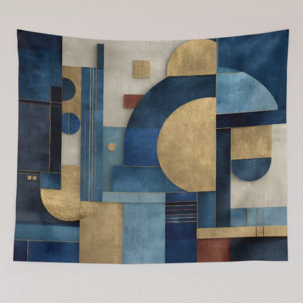 Item preview, Gold & Navy Geometric Abstract – Luxe Textured Bauhaus designed and sold by EK-World.