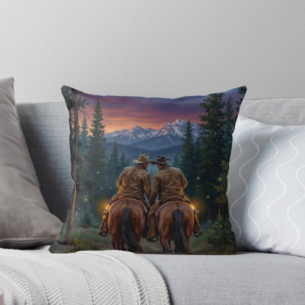 Item preview, Gay Cowboys Riding Horses Into Sunset Mountain Landscape Art designed and sold by kornkobart.
