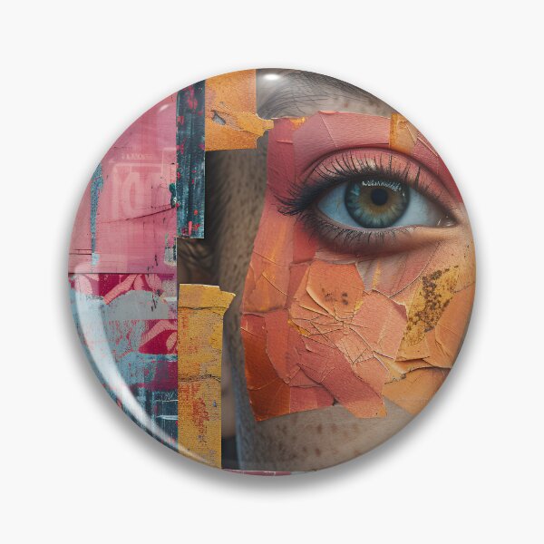 Item preview, Cracked Surreal Portrait – Fragmented Face in Orange Glow designed and sold by EK-World.