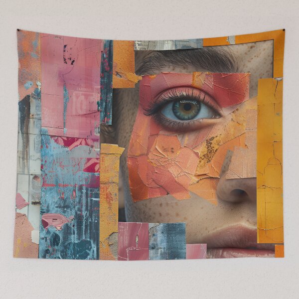 Item preview, Cracked Surreal Portrait – Fragmented Face in Orange Glow designed and sold by EK-World.