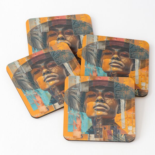 Item preview, Vibrant Collage Portrait – Orange Dreamer with Hat designed and sold by EK-World.