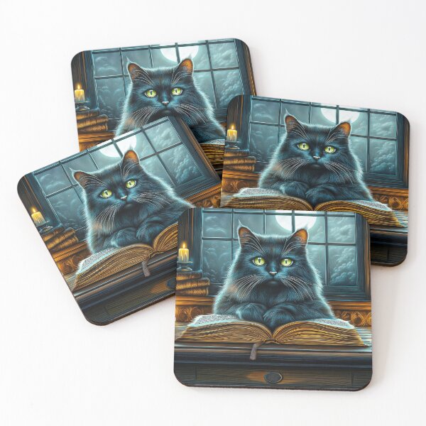 Item preview, Black Cat in Library – Gothic Dark Academia Fantasy Art designed and sold by MargaretWiktor.