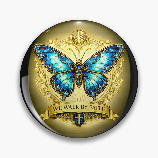 Item preview, We Walk by Faith • Stained Glass Butterfly • Christian Art designed and sold by SaintGear.