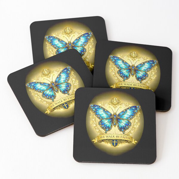 Item preview, We Walk by Faith • Stained Glass Butterfly • Christian Art designed and sold by SaintGear.