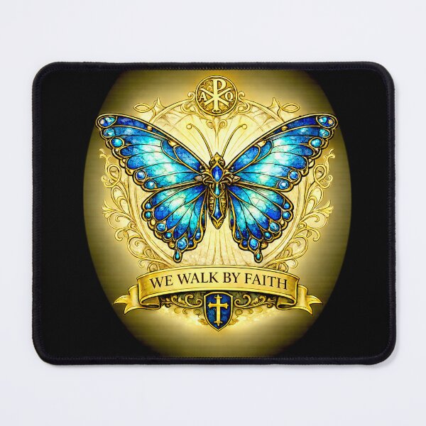 Item preview, We Walk by Faith • Stained Glass Butterfly • Christian Art designed and sold by SaintGear.