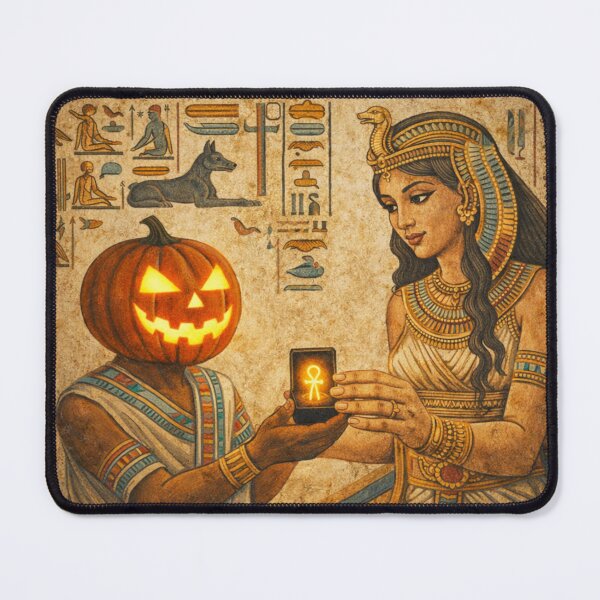 Item preview, Headless Horseman Egyptian Proposal with Ancient Queen in Hieroglyphic Art Style – Fantasy Art designed and sold by TheHorsemanRidesAgain.