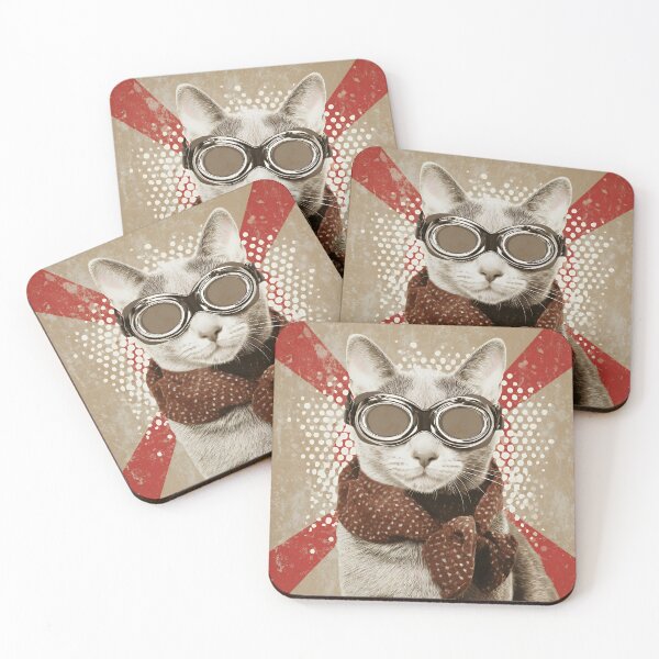 Item preview, Steampunk Aviator Cat – Goggles & Scarf on Red Flag designed and sold by EK-World.