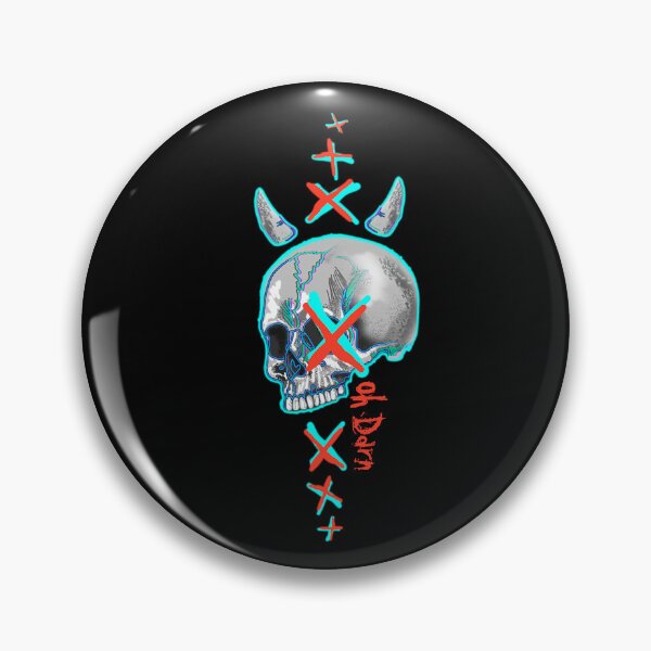 Item preview, Cool Devil Guy Skull with red and blue X accents - original digital illustrated art designed and sold by NonDecafArt.
