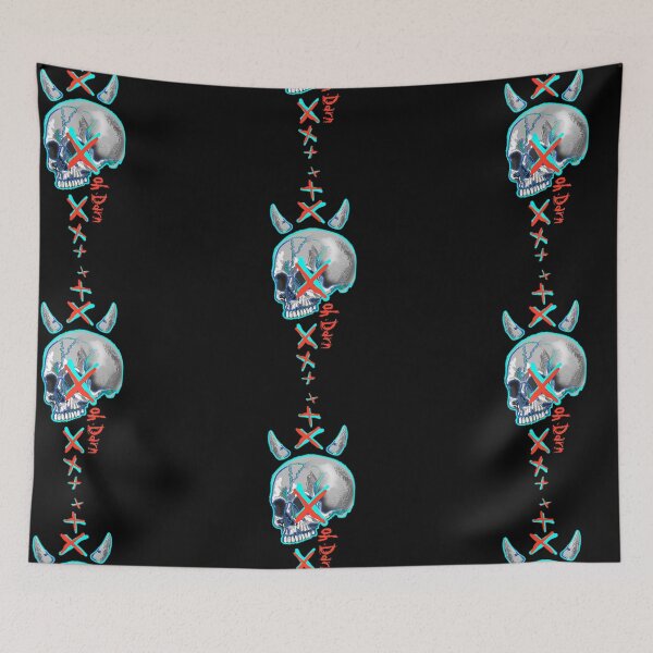 Item preview, Cool Devil Guy Skull with red and blue X accents - original digital illustrated art designed and sold by NonDecafArt.