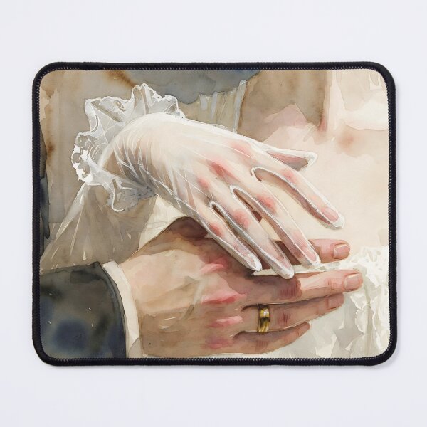 Item preview, Couple holding hands during wedding ceremony in soft lighting with watercolors showcasing love and connection designed and sold by SpaceartLilu.