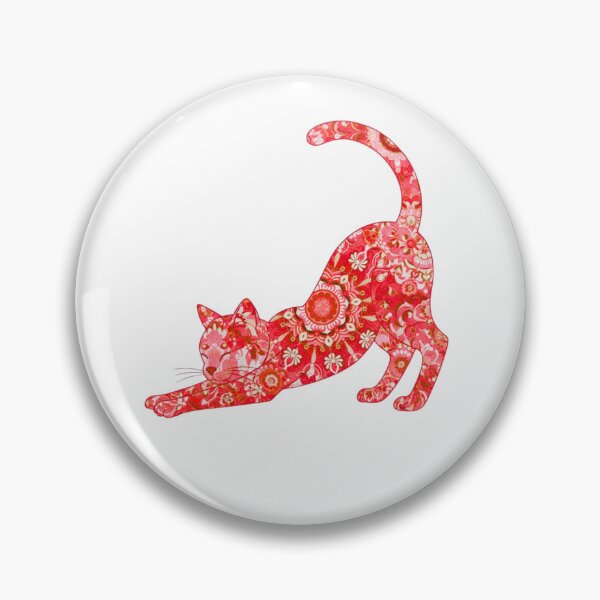 Item preview, Red Floral Stretching Cat Art - Boho mandala illustration designed and sold by AmberWit.
