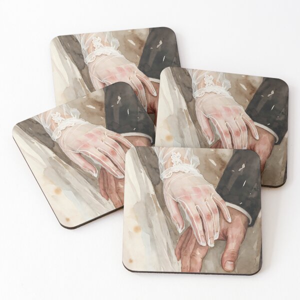 Item preview, Copy of Couple holding hands during wedding ceremony in soft lighting with watercolors showcasing love and connection designed and sold by SpaceartLilu.