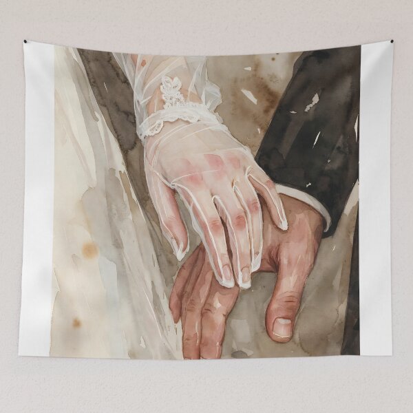 Item preview, Copy of Couple holding hands during wedding ceremony in soft lighting with watercolors showcasing love and connection designed and sold by SpaceartLilu.