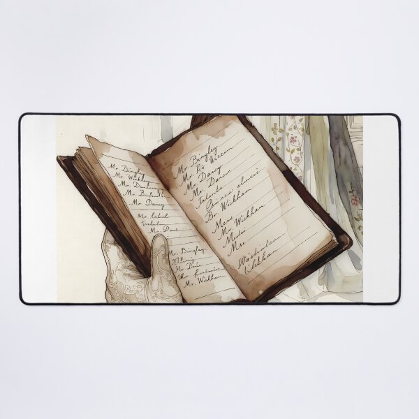 Item preview, Copy of Party guest list with calligraphy and glove on open book page shows names and notes from a gathering in a historical setting designed and sold by SpaceartLilu.