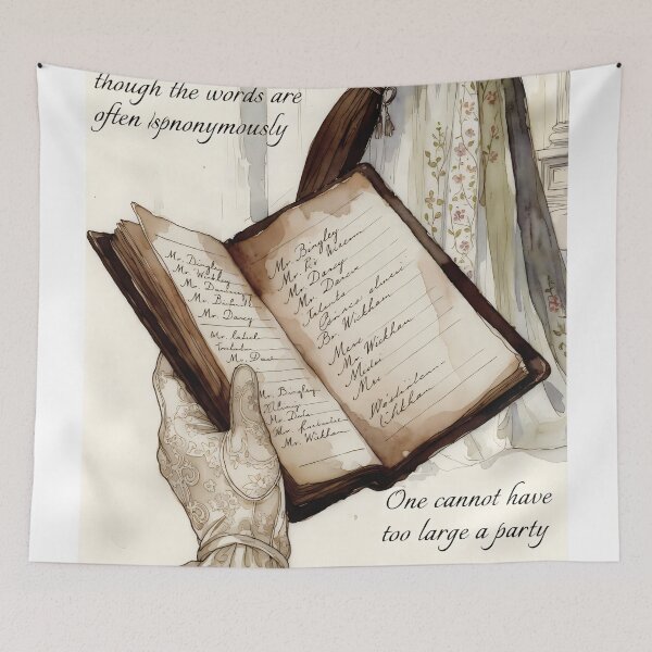 Item preview, Copy of Party guest list with calligraphy and glove on open book page shows names and notes from a gathering in a historical setting designed and sold by SpaceartLilu.
