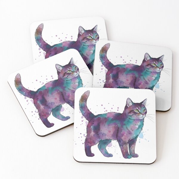 Item preview, Watercolor Galaxy Cat with Cosmic Splatters designed and sold by Jhunell.