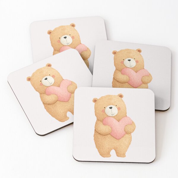 Item preview, Standing Teddy Bear Holding a Pink Heart-Shaped Pillow  designed and sold by Violet Peonies.