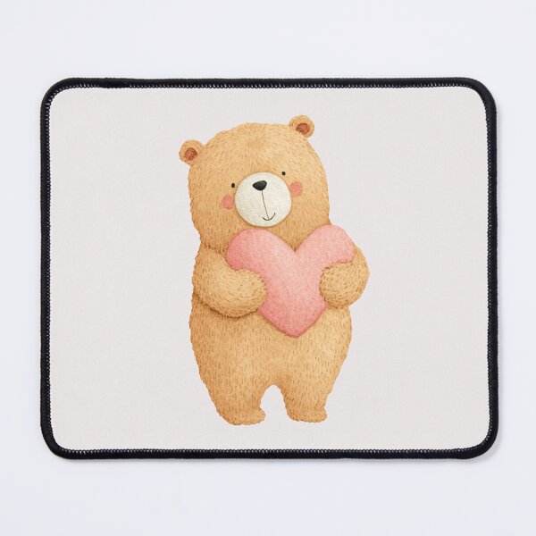 Item preview, Standing Teddy Bear Holding a Pink Heart-Shaped Pillow designed and sold by Violet Peonies.