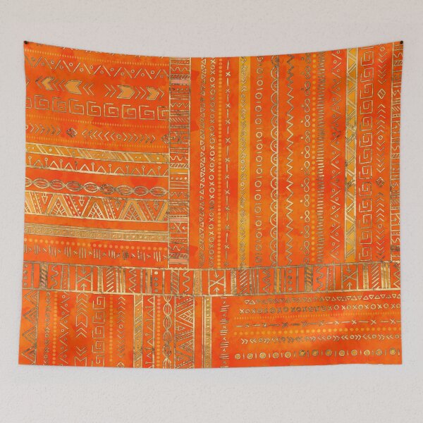Item preview, Tribal Ethnic pattern gold on bright orange designed and sold by Nartissima.