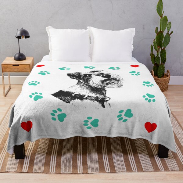Item preview, Schnauzer Dog Portrait with Paw Prints and Hearts designed and sold by WayOutWorks.
