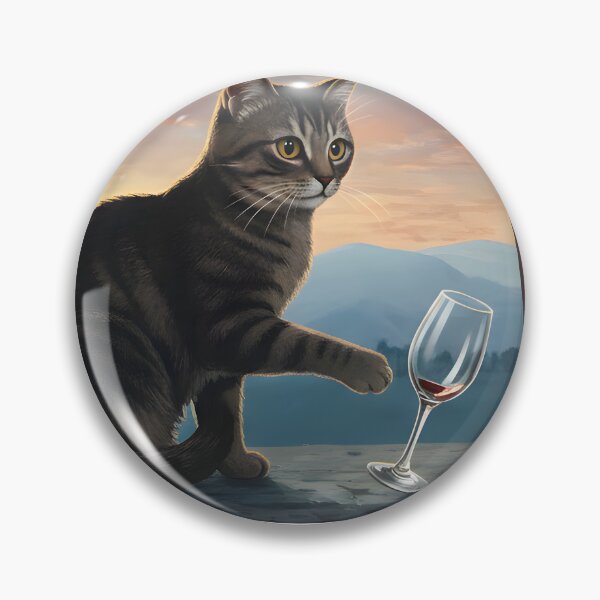 Item preview, Mischeivous Tabby Cat Tipping Wine Glass at Sunset designed and sold by Jhunell.