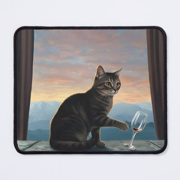 Item preview, Mischeivous Tabby Cat Tipping Wine Glass at Sunset designed and sold by Jhunell.