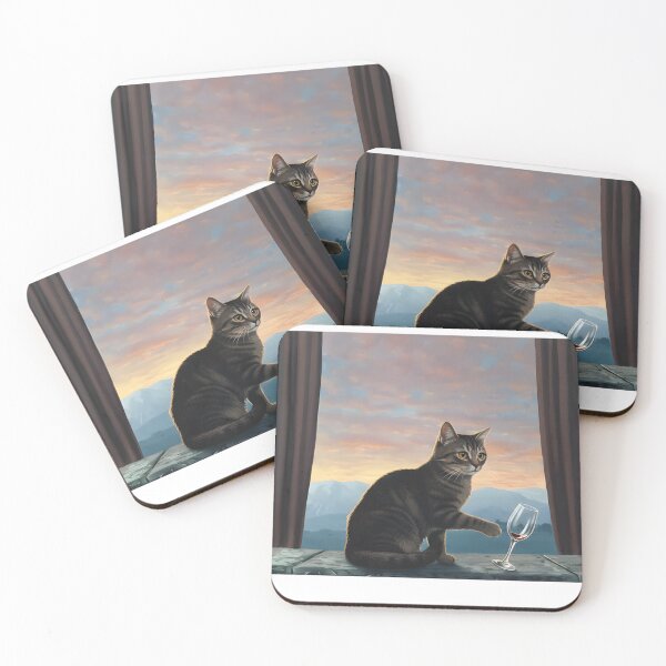 Item preview, Mischeivous Tabby Cat Tipping Wine Glass at Sunset designed and sold by Jhunell.