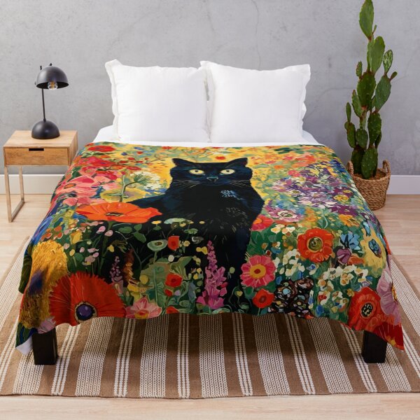 Item preview, Black Cat in Klimt Flower Garden  designed and sold by Vicky Brago-Mitchell®.