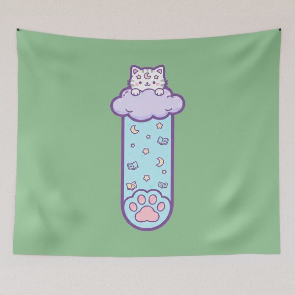 Item preview, Kawaii Celestial Reading Cat Bookmark Sticker - Pastel Bookish Aesthetic designed and sold by DogLord.