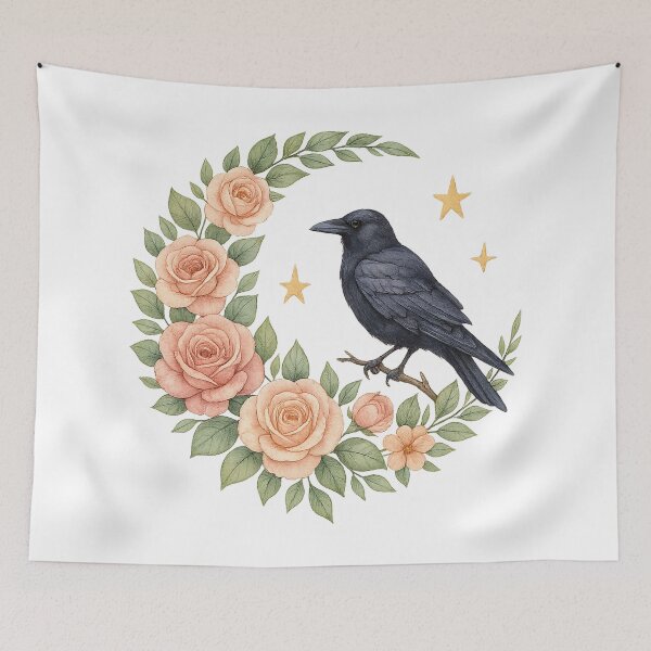 Item preview, Mystical Raven with Roses and Stars designed and sold by chromatalove.