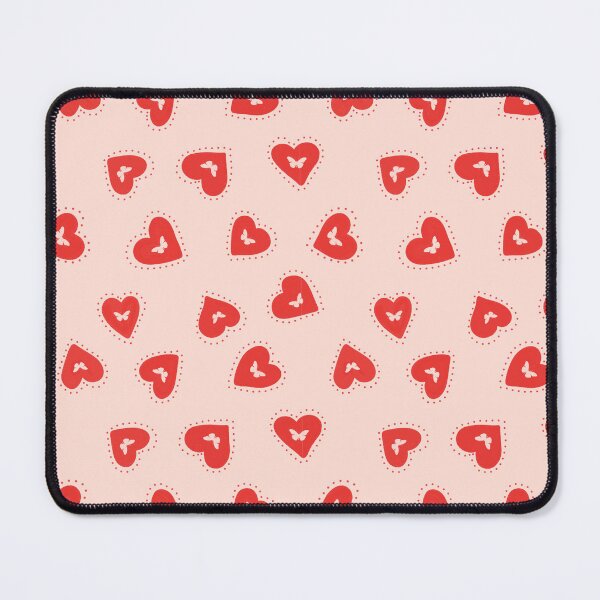 Item preview, Vintage Red hearts with butterfly and red dots around on a pink background. Valentines hearts design designed and sold by LucianaMcHugh.