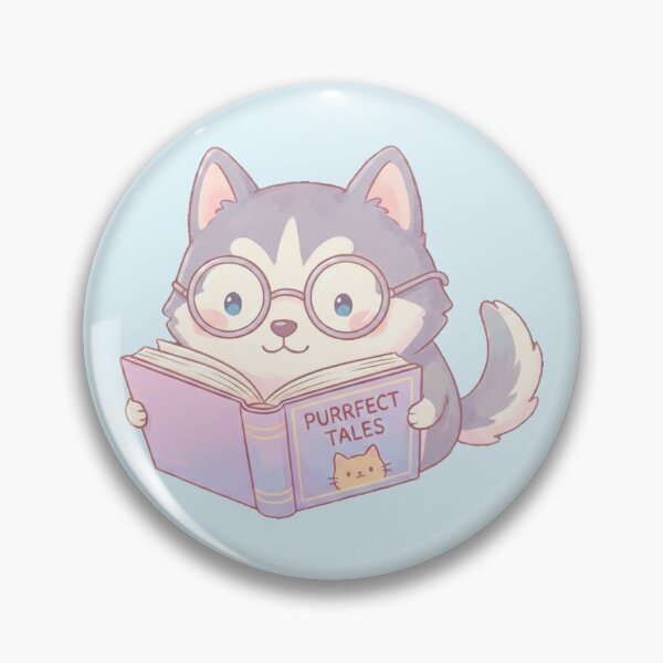 Item preview, Kawaii Husky Bookworm - Cute Dog Reading "Purrfect Tales" Sticker designed and sold by DogLord.